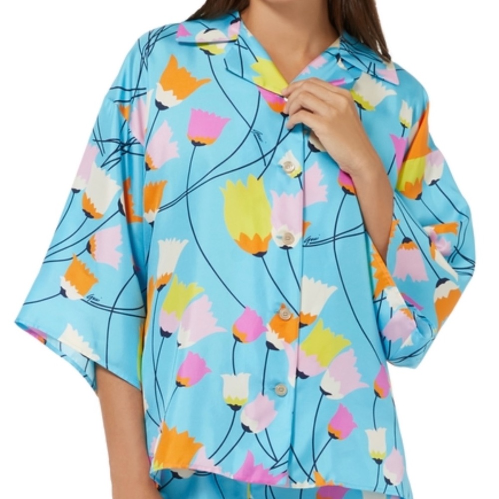 Oversized Gucci Tulip Print Silk Shirt